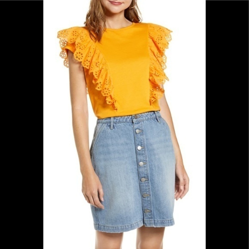 NWT Rachael Parcell Eyelet Ruffle Tee - Picture 2 of 6